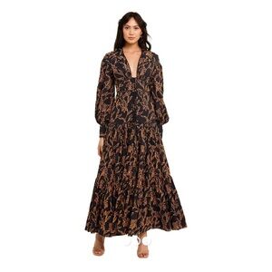 Beulah Black and Brown Long Sleeve Floral Dress